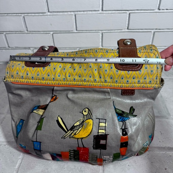 FOSSIL Key Per City Birds Gray Coated Canvas Leather Shoulder Bag - Picture 16 of 16